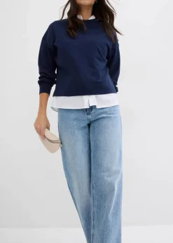 Damen bonprix Jeans|Kurzgrößen|Wide-Leg-Jeans, High Waist, full Length