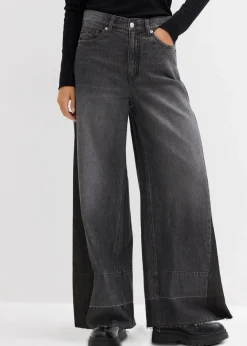 Damen bonprix Bekleidung·Shirts & Tops|Jeans|Wide-Leg-Jeans High Waist mit Einsatz