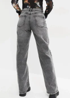Damen bonprix Jeans|Wide-Leg-Jeans, High Waist mit Nietenbesatz