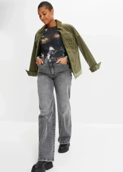 Damen bonprix Jeans|Wide-Leg-Jeans, High Waist mit Nietenbesatz