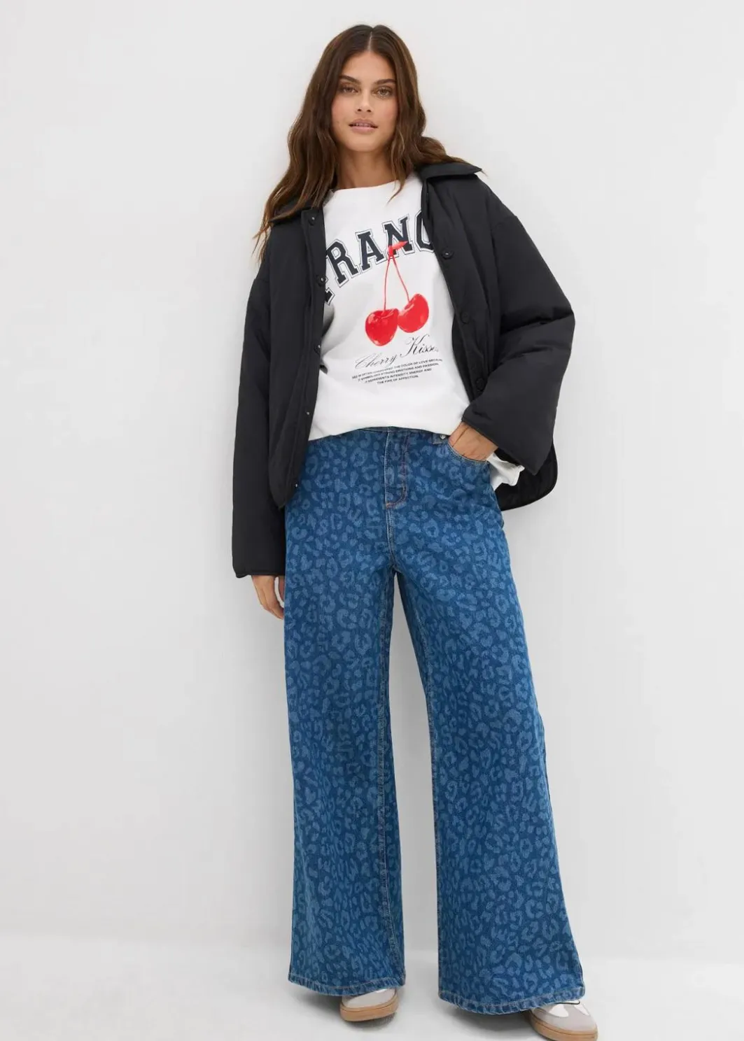 Damen bonprix Kurzgrößen|Bekleidung·Shirts & Tops|Wide-Leg-Jeans Mid Waist