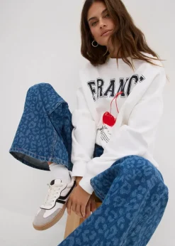 Damen bonprix Kurzgrößen|Bekleidung·Shirts & Tops|Wide-Leg-Jeans Mid Waist