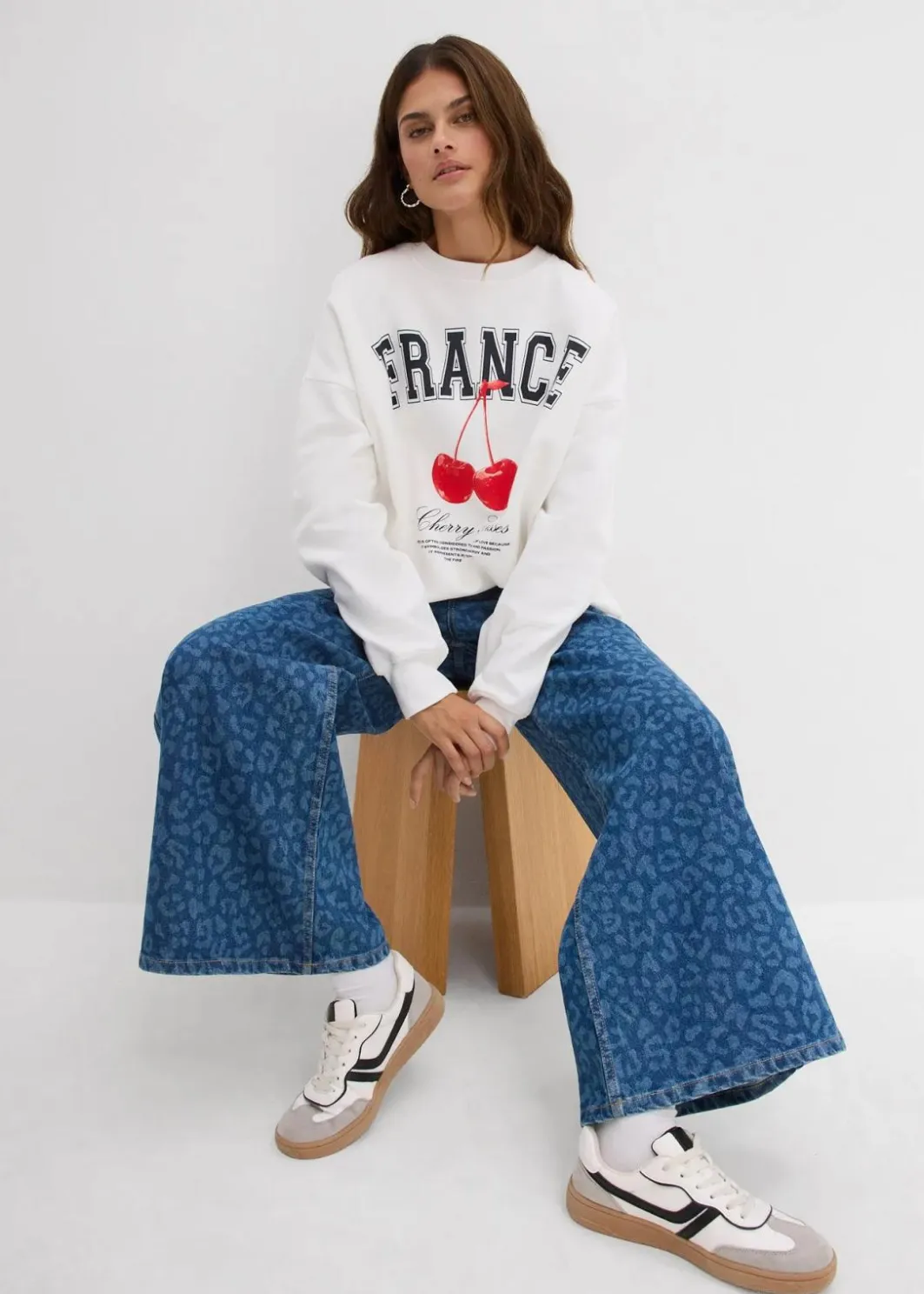Damen bonprix Kurzgrößen|Bekleidung·Shirts & Tops|Wide-Leg-Jeans Mid Waist