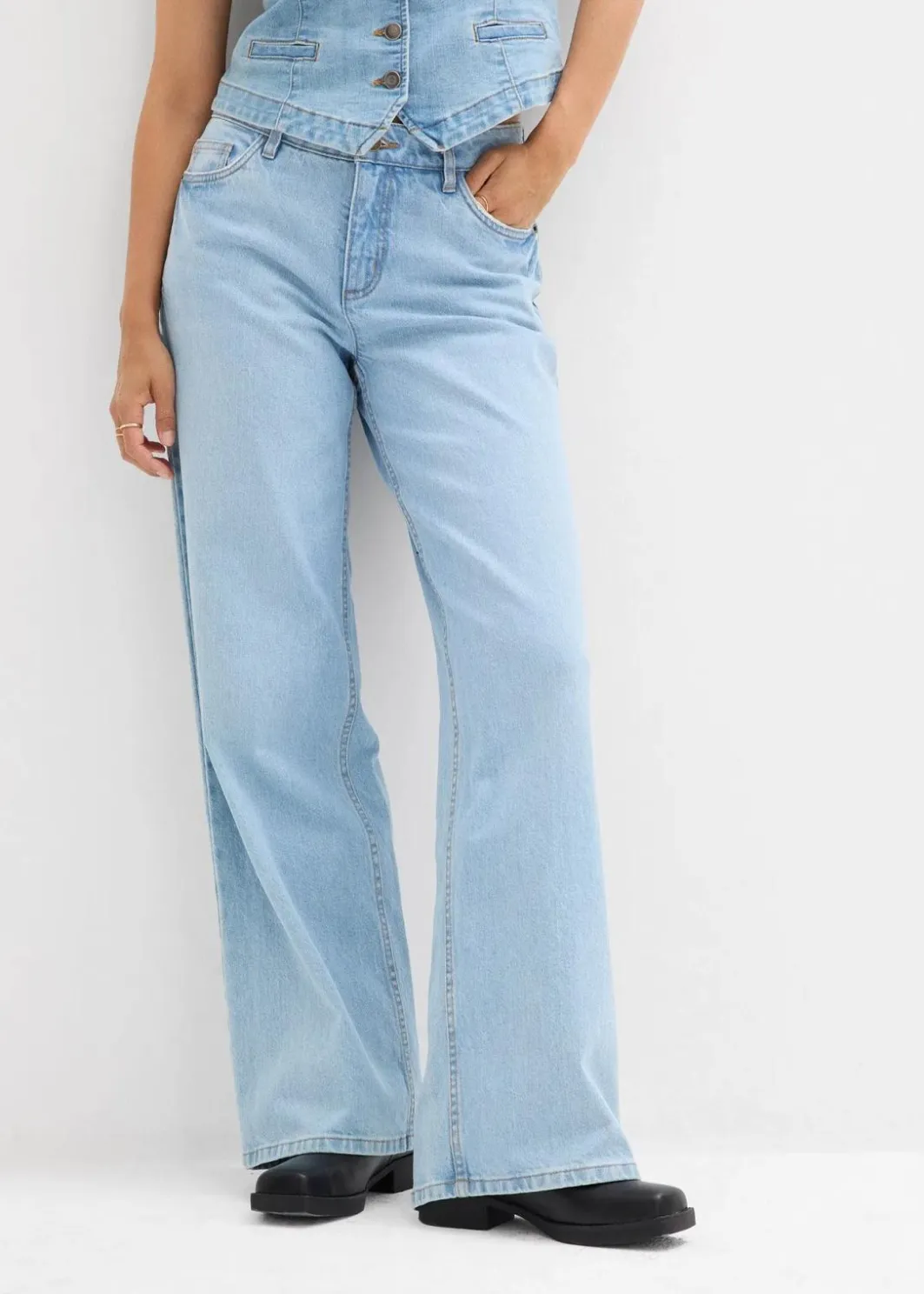 Best Wide-Leg-Jeans Mid Waist Damen Jeans|Kurzgrößen