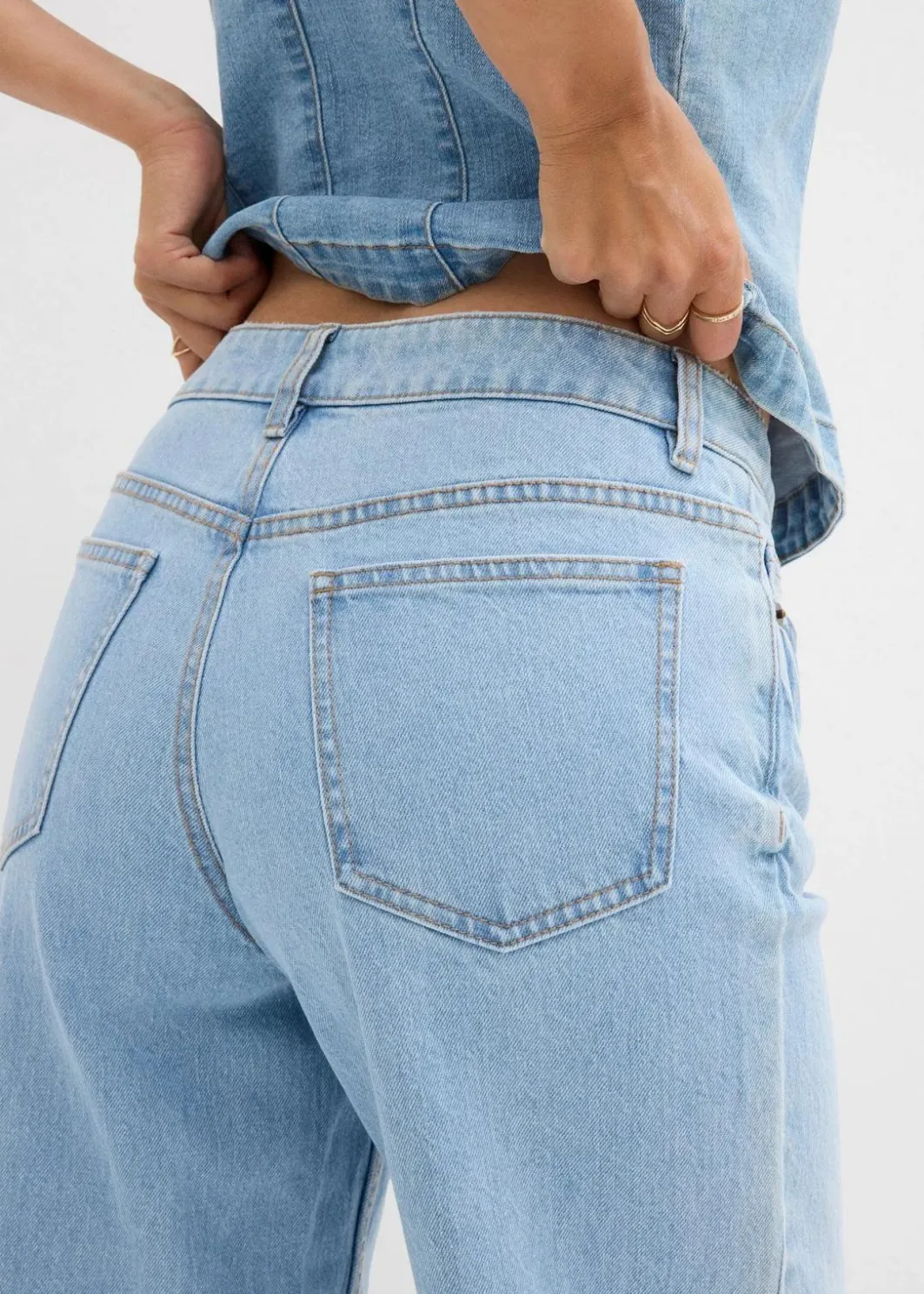 Best Wide-Leg-Jeans Mid Waist Damen Jeans|Kurzgrößen