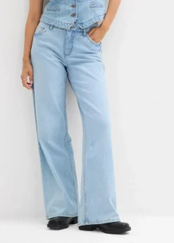 Damen bonprix Jeans|Kurzgrößen|Wide-Leg-Jeans Mid Waist