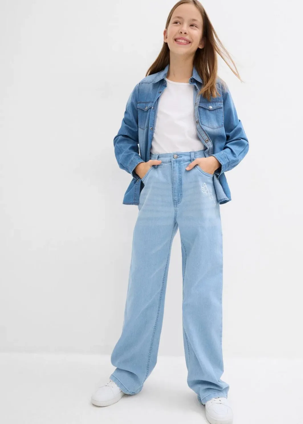 Kinder bonprix Mädchen 9-16 Jahre·Jeans|Mädchen 2-8 Jahre·Nachhaltigere Materialien|Wide-Leg-Jeans Mid Waist