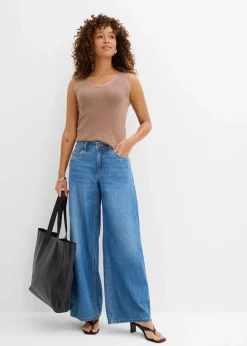 Damen bonprix Kurzgrößen|Bekleidung·Shirts & Tops|Wide-Leg-Jeans Mid Waist