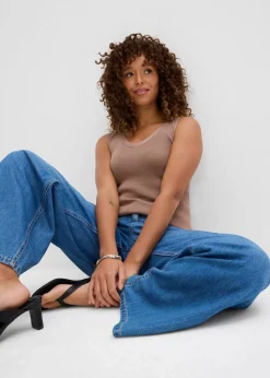 Damen bonprix Kurzgrößen|Bekleidung·Shirts & Tops|Wide-Leg-Jeans Mid Waist