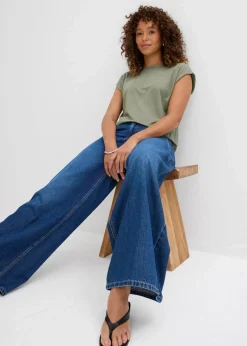 Outlet Wide-Leg-Jeans Mid Waist Damen Jeans|Kurzgrößen