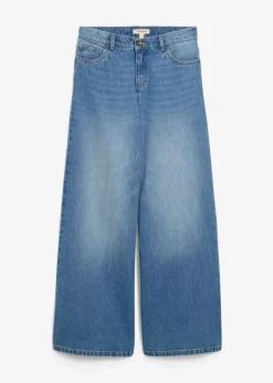 Damen bonprix Jeans|Kurzgrößen|Wide-Leg-Jeans Mid Waist