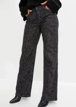 Online Wide-Leg-Jeans, Mid Waist mit Glanzmuster Damen Bekleidung·Shirts & Tops|Jeans