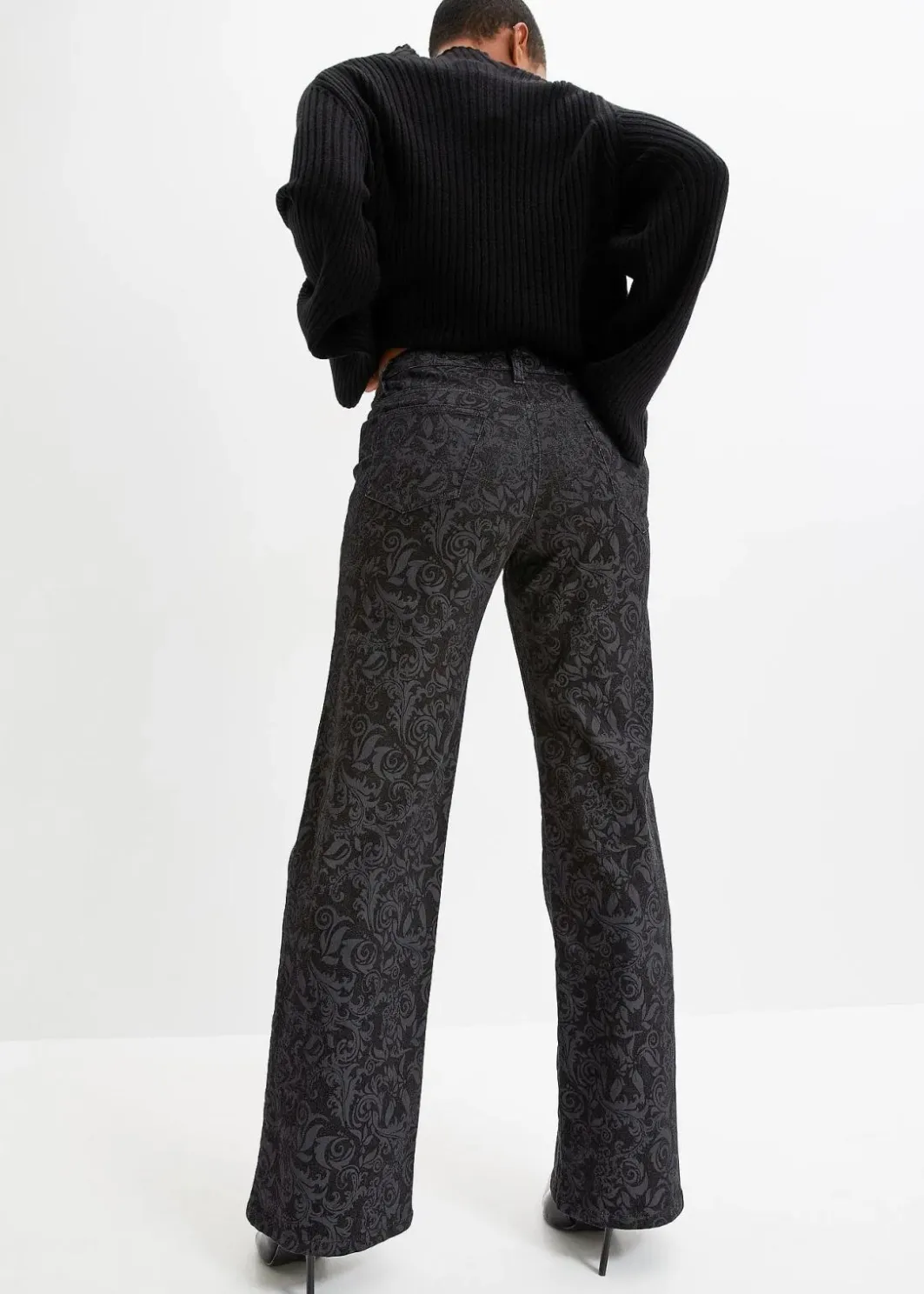 Online Wide-Leg-Jeans, Mid Waist mit Glanzmuster Damen Bekleidung·Shirts & Tops|Jeans