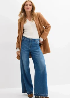 Damen bonprix Jeans|Kurzgrößen|Wide-Leg-Jeans Mid Waist, Bequembund