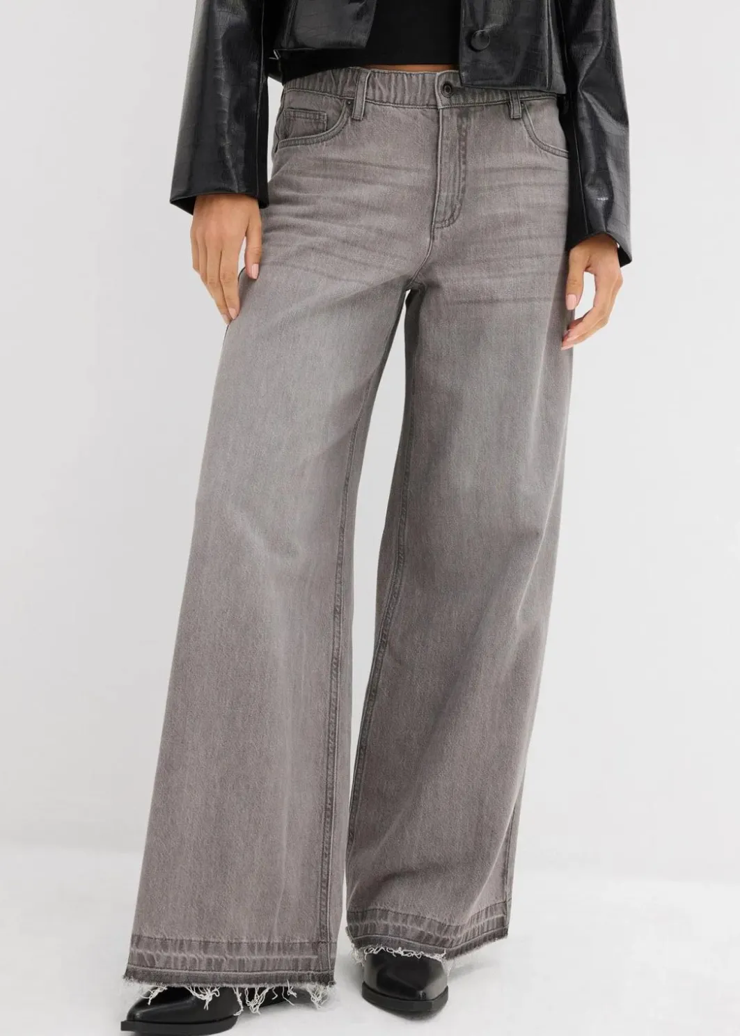 Damen bonprix Kurzgrößen|Bekleidung·Shirts & Tops|Wide-Leg-Jeans Mid Waist, Bequembund