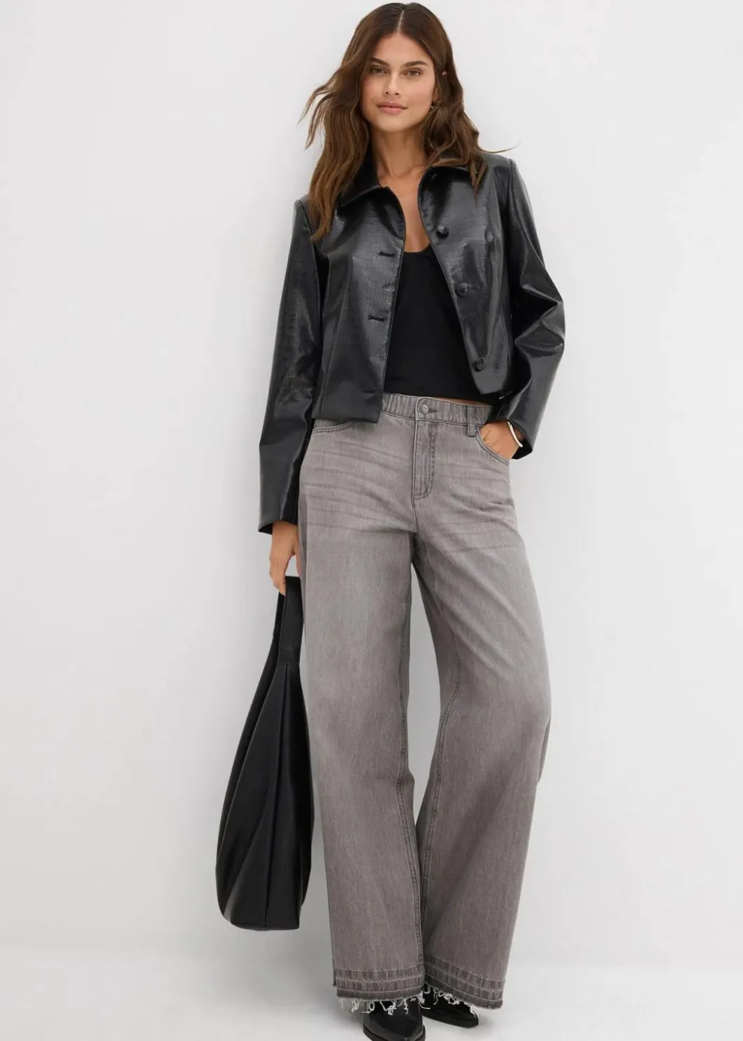 Damen bonprix Kurzgrößen|Bekleidung·Shirts & Tops|Wide-Leg-Jeans Mid Waist, Bequembund
