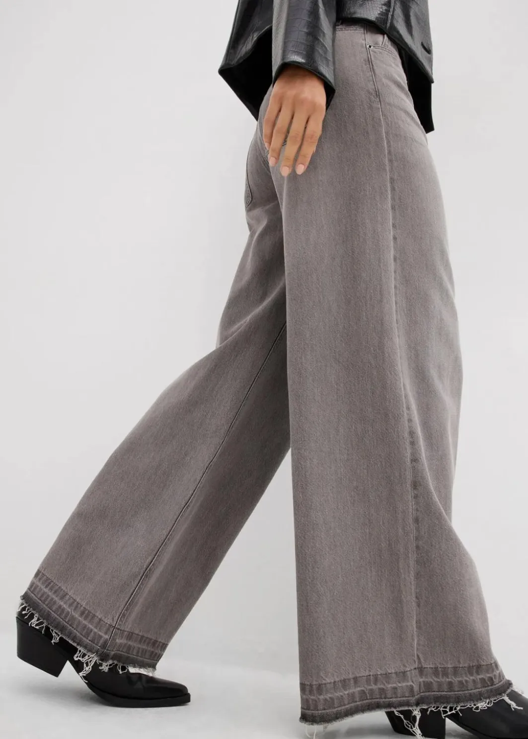 Damen bonprix Kurzgrößen|Bekleidung·Shirts & Tops|Wide-Leg-Jeans Mid Waist, Bequembund
