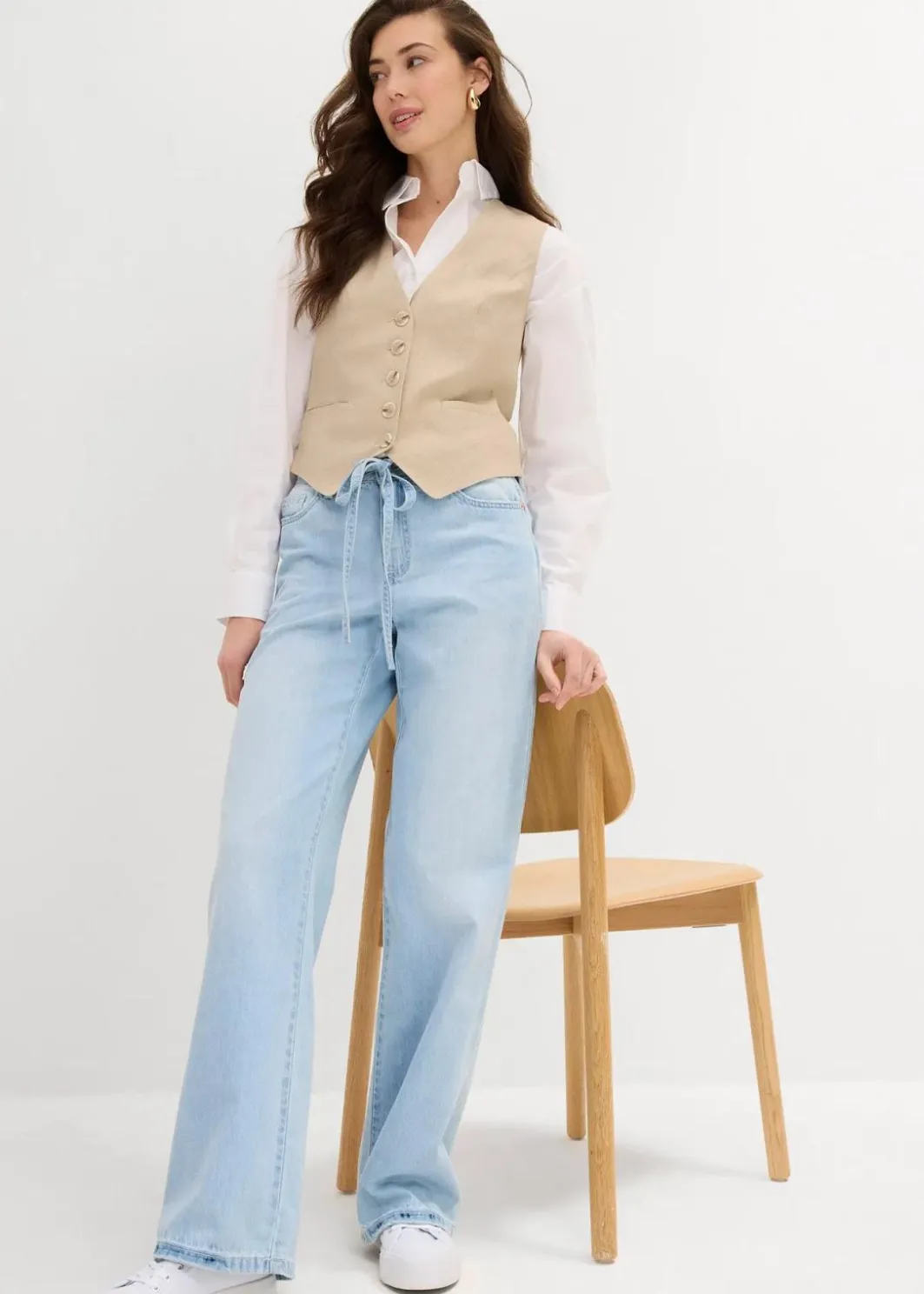 Clearance Wide-Leg-Jeans, Mid Waist, Gürtel Damen Kurzgrößen|Bekleidung·Shirts & Tops