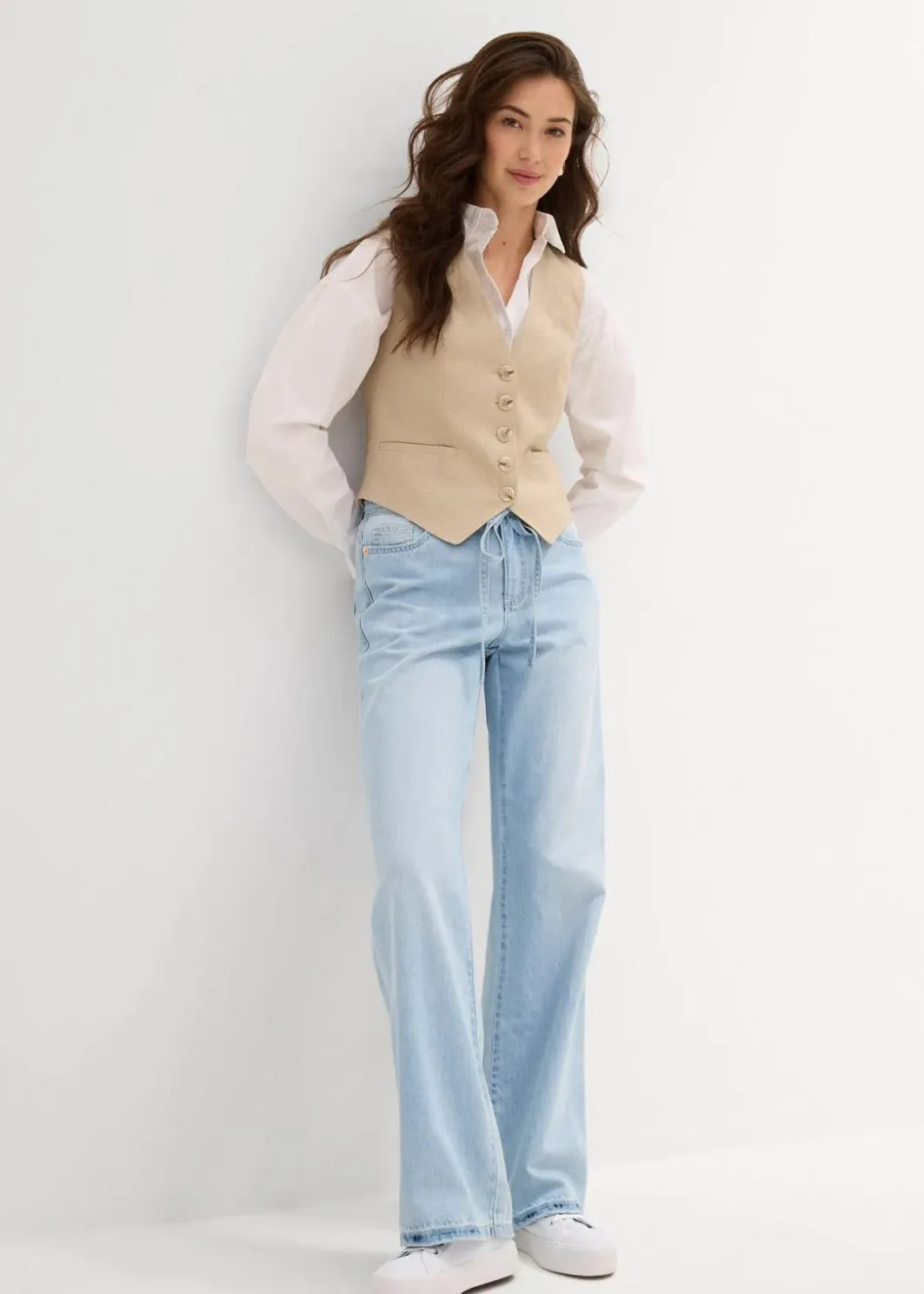 Clearance Wide-Leg-Jeans, Mid Waist, Gürtel Damen Kurzgrößen|Bekleidung·Shirts & Tops