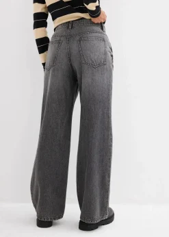 Damen bonprix Jeans|Kurzgrößen|Wide-Leg-Jeans Mid Waist, Low Stretch