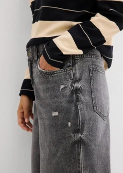 Damen bonprix Jeans|Kurzgrößen|Wide-Leg-Jeans Mid Waist, Low Stretch