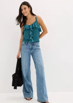Discount Wide-Leg-Jeans Mid Waist, Low Stretch Full Length Damen Kurzgrößen|Bekleidung·Shirts & Tops