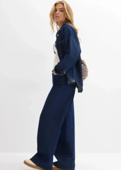Damen bonprix Jeans|Kurzgrößen|Wide-Leg-Jeans, Mid Waist, Low Stretch Full Length