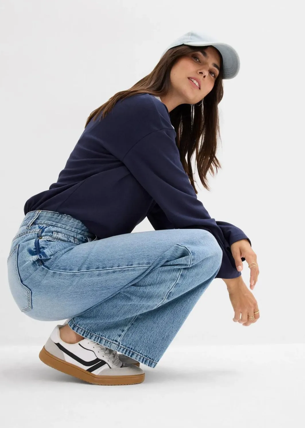 New Wide-Leg-Jeans Mid Waist, Low Stretch Damen Jeans|Kurzgrößen