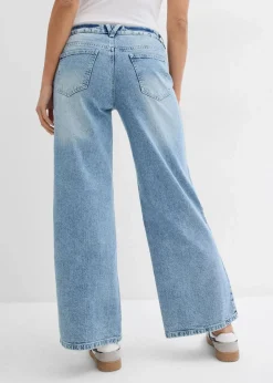 Damen bonprix Kurzgrößen|Bekleidung·Shirts & Tops|Wide-Leg-Jeans, Mid Waist, Low Stretch Full Length