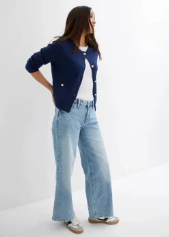 Damen bonprix Kurzgrößen|Bekleidung·Shirts & Tops|Wide-Leg-Jeans, Mid Waist, Low Stretch Full Length
