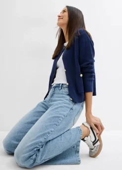 Damen bonprix Kurzgrößen|Bekleidung·Shirts & Tops|Wide-Leg-Jeans, Mid Waist, Low Stretch Full Length
