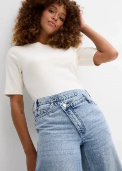 Hot Wide-Leg-Jeans Mid Waist, Low Stretch Damen Jeans|Kurzgrößen