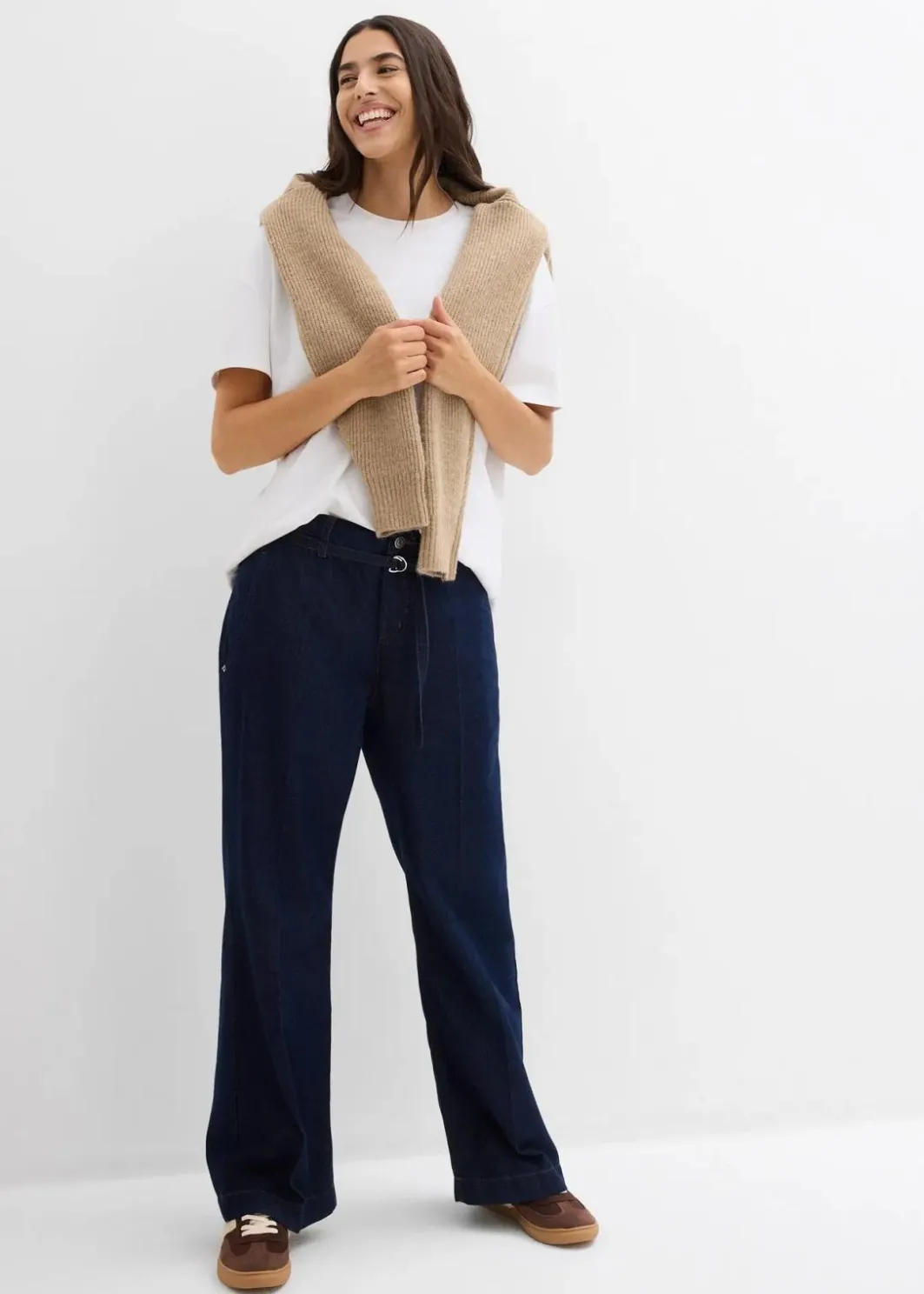 Best Wide-Leg-Jeans Mid Waist mit Gürtel Damen Bekleidung·Shirts & Tops|Jeans