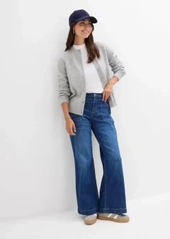 Wide-Leg-Jeans Mid Waist mit aufgesetzten Taschen Damen Bekleidung·Shirts & Tops|Jeans