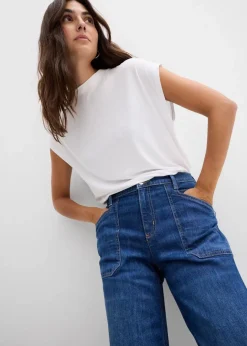 Wide-Leg-Jeans Mid Waist mit aufgesetzten Taschen Damen Bekleidung·Shirts & Tops|Jeans