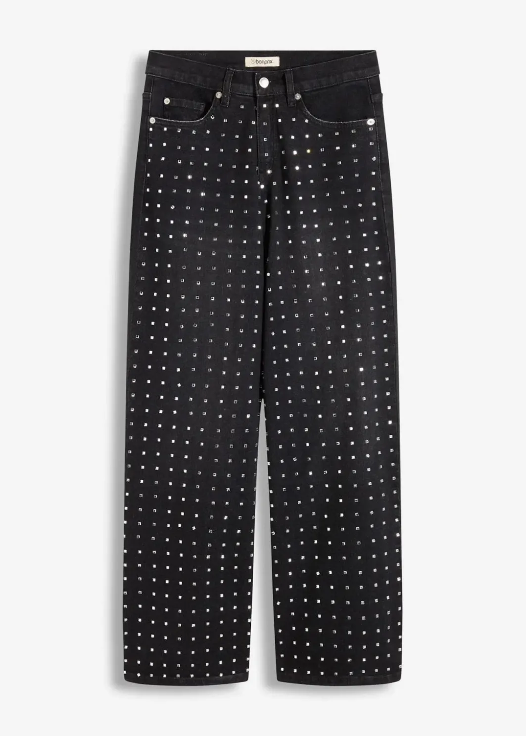 Damen bonprix Bekleidung·Shirts & Tops|Jeans|Wide-Leg-Jeans Mid Waist mit Strassapplikation