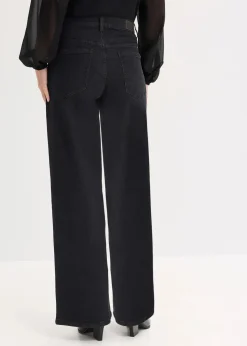 Damen bonprix Bekleidung·Shirts & Tops|Jeans|Wide-Leg-Jeans Mid Waist mit Strassapplikation