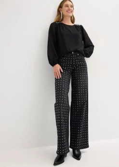 Damen bonprix Bekleidung·Shirts & Tops|Jeans|Wide-Leg-Jeans Mid Waist mit Strassapplikation