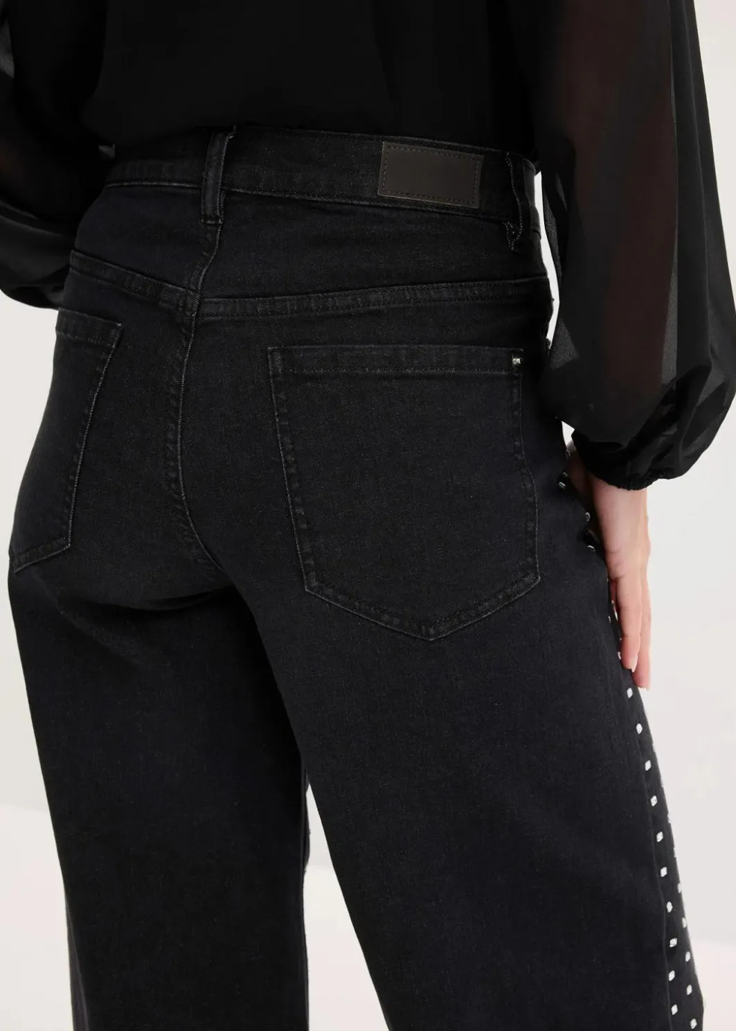 Damen bonprix Bekleidung·Shirts & Tops|Jeans|Wide-Leg-Jeans Mid Waist mit Strassapplikation