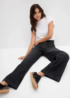 Damen bonprix Jeans|Bekleidung·Shirts & Tops|Wide-Leg-Jeans Mid Waist mit aufgesetzten Taschen
