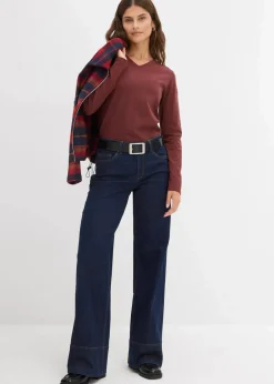 Wide-Leg-Jeans Mid Waist mit Bio Baumwolle Damen Kurzgrößen|Bekleidung·Shirts & Tops