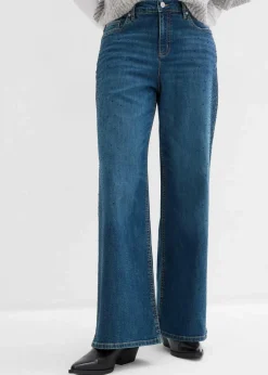 Damen bonprix Kurzgrößen|Bekleidung·Shirts & Tops|Wide-Leg-Jeans Mid Waist mit Glitzersteinen