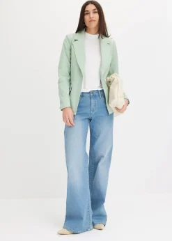 Damen bonprix Jeans|Kurzgrößen|Wide-Leg-Jeans, Mid Waist, Stretch