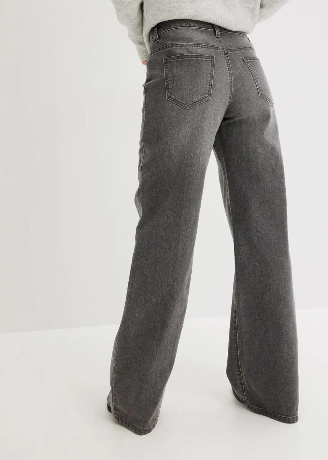 Damen bonprix Jeans|Kurzgrößen|Wide-Leg-Jeans, Mid Waist, Stretch