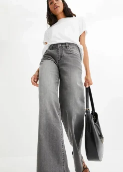 Damen bonprix Jeans|Kurzgrößen|Wide-Leg-Jeans, Mid Waist, Stretch