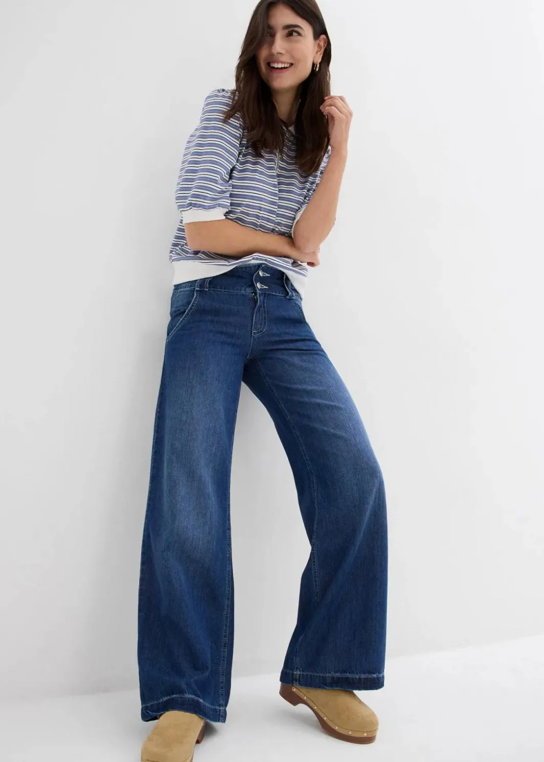 Damen bonprix Jeans|Bekleidung·Shirts & Tops|Wide-Leg-Jeans Mid Waist, Super Soft