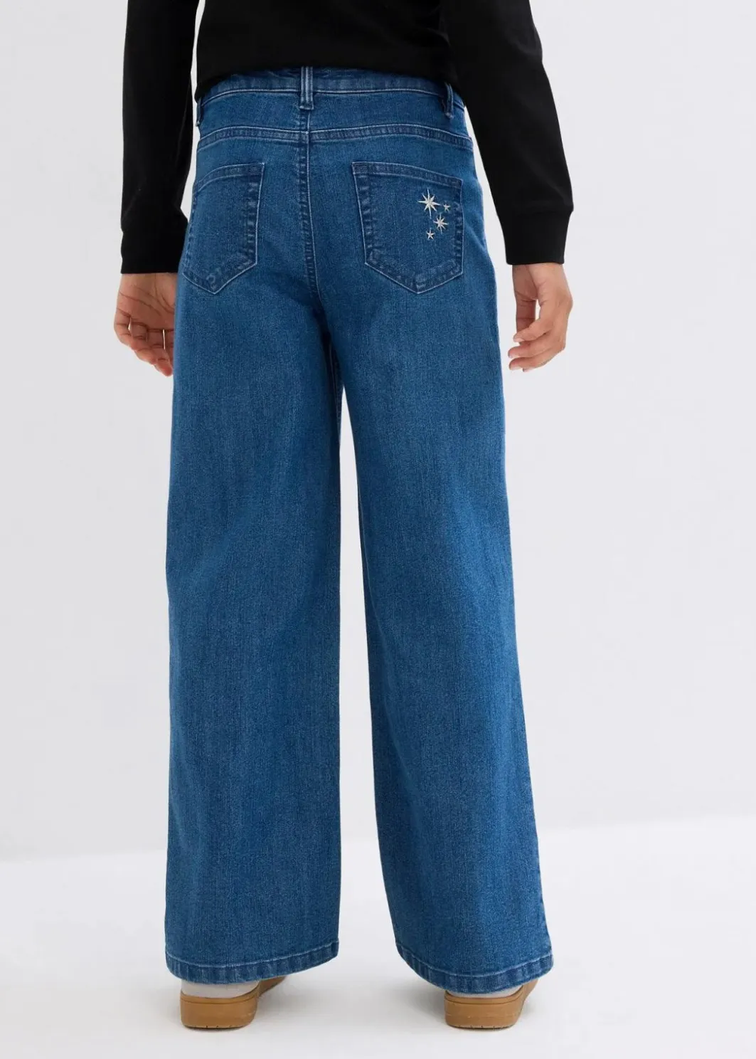 Kinder bonprix Mädchen 9-16 Jahre·Jeans|Wide-Leg-Jeans mit Stickerei Mid Waist