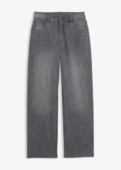 Kinder bonprix Mädchen 9-16 Jahre·Jeans|Wide-Leg-Jeans mit Strasssteinen Mid Waist