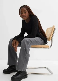 Kinder bonprix Mädchen 9-16 Jahre·Jeans|Wide-Leg-Jeans mit Strasssteinen Mid Waist