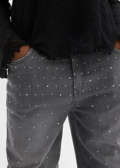 Kinder bonprix Mädchen 9-16 Jahre·Jeans|Wide-Leg-Jeans mit Strasssteinen Mid Waist